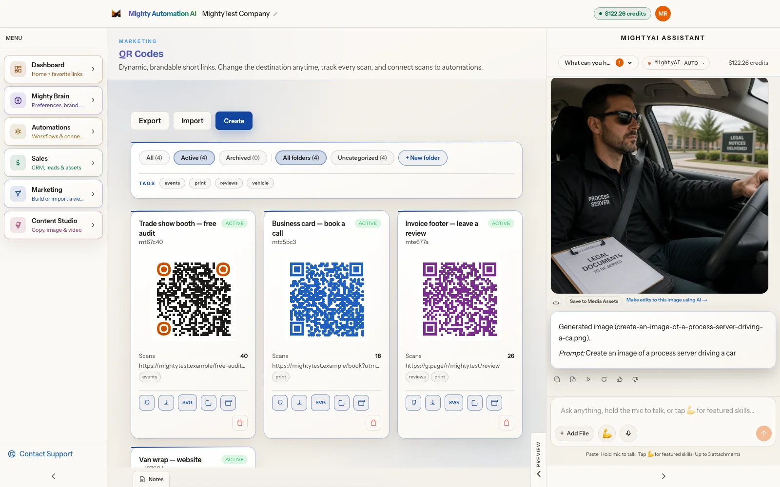 QR codes with scan counts for each campaign